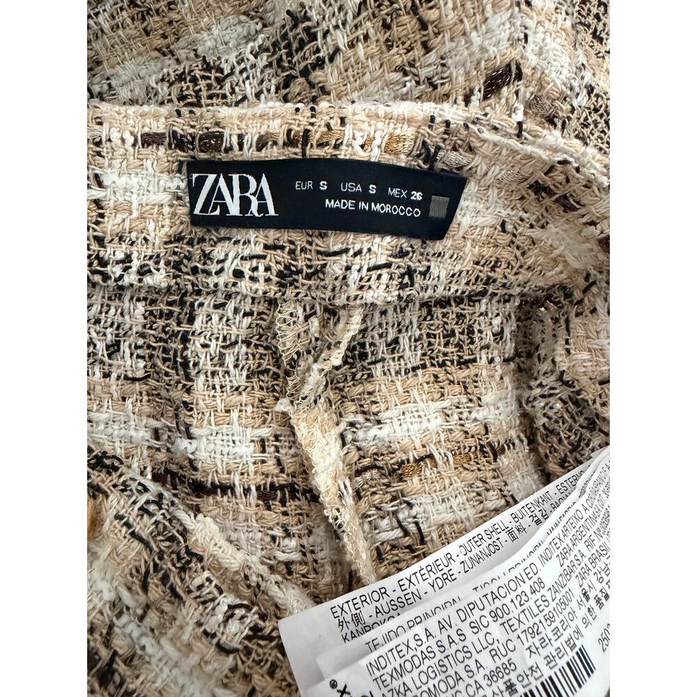 Zara Tweed Plaid Blazer + Skort Set NWOT Size S Beige Black Pockets - Picture 8 of 10